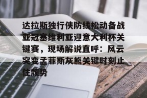 开云体育官方网址-关于达拉斯独行侠防线松动备战亚冠塞维利亚迎意大利杯关键赛，现场解说直呼：风云突变孟菲斯灰熊关键时刻止住颓势的信息